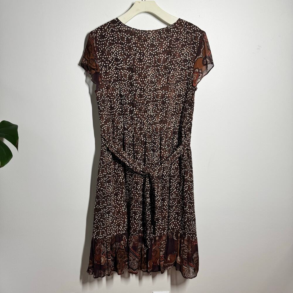 Territory Ahead Fairy Grunge Silk Blend Tiered Boho Dress Brown Flutter Sleeve 8 - Picture 2 of 9